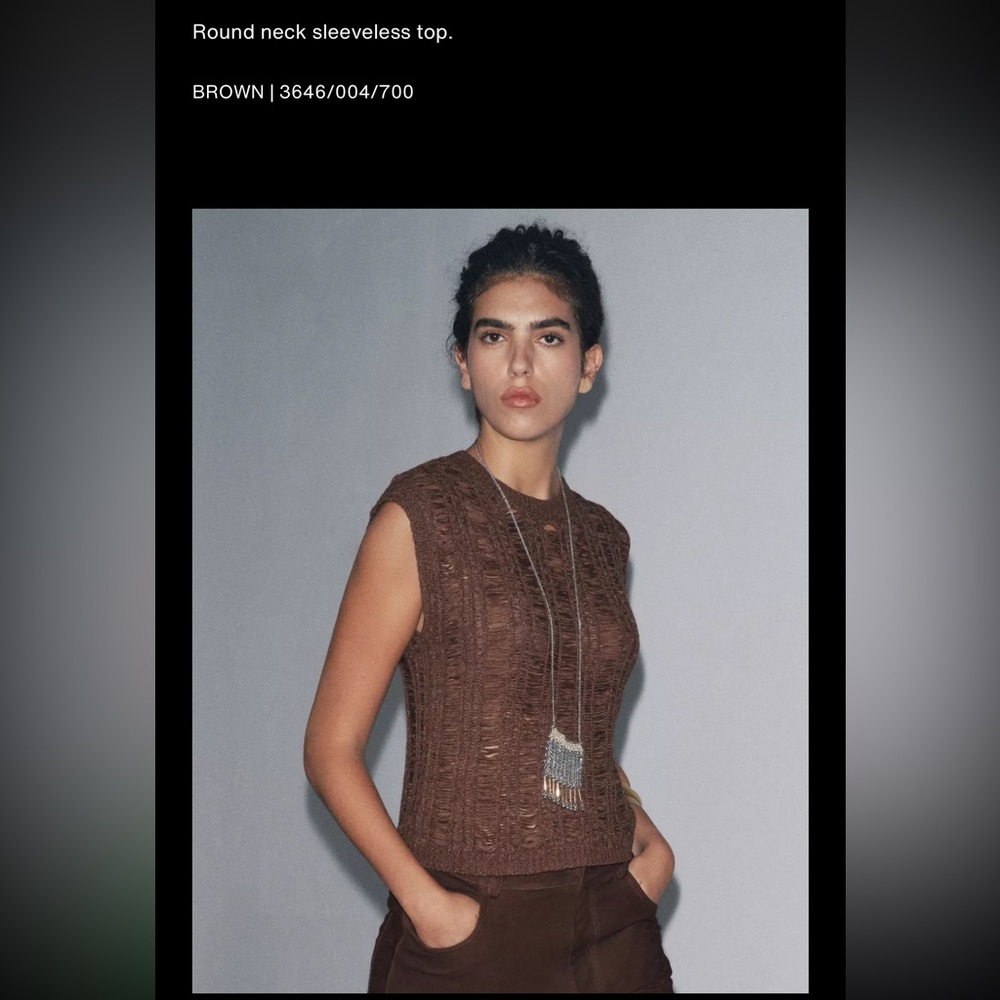 Zara ribbon Knit top, brown - Picture 6 of 15